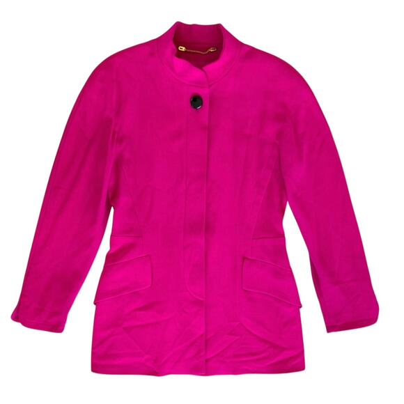 Escada Margaretha Ley Wool Blazer Jacket Pink Stand Collar Button Front Medium - Picture 1 of 15